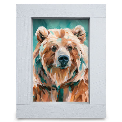 Teal Grizzly Bear Portrait | Real Wood Framed Wall Art Print