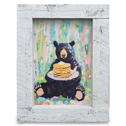 Pancake Breakfast Bear | Real Wood Framed Wall Art Print