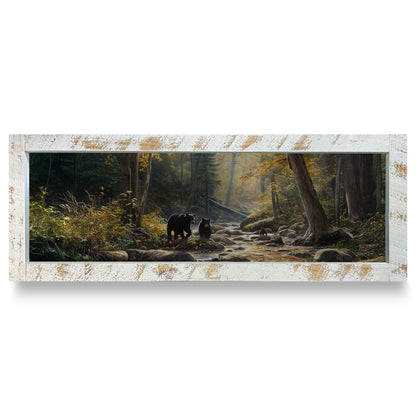 Creekside Black Bears | Real Wood Framed Wall Art Print | Skinny