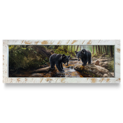 Black Bear Brook | Real Wood Framed Wall Art Print | Skinny