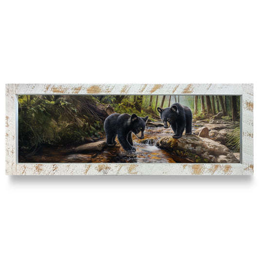 Black Bear Brook | Real Wood Framed Wall Art Print | Skinny