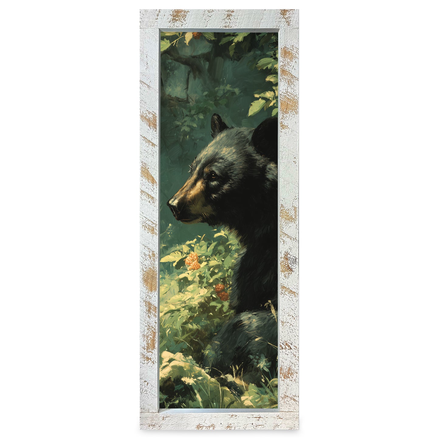 Black Bear Berry Patch | Real Wood Framed Wall Art Print | Skinny