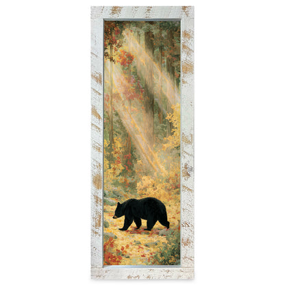 Golden Woods Black Bear | Real Wood Framed Wall Art Print | Skinny