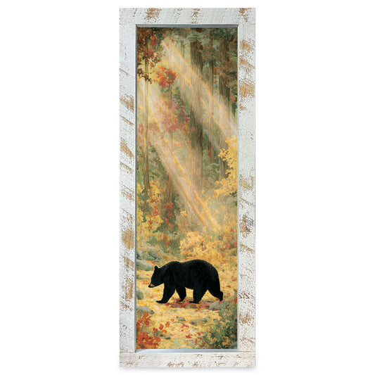 Golden Woods Black Bear | Real Wood Framed Wall Art Print | Skinny