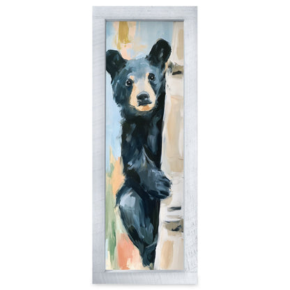 Bear Cub Hug | Real Wood Framed Wall Art Print | Skinny
