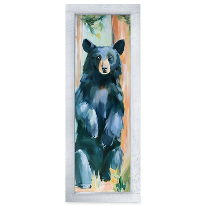Standing Blue Black Bear | Real Wood Framed Wall Art Print | Skinny