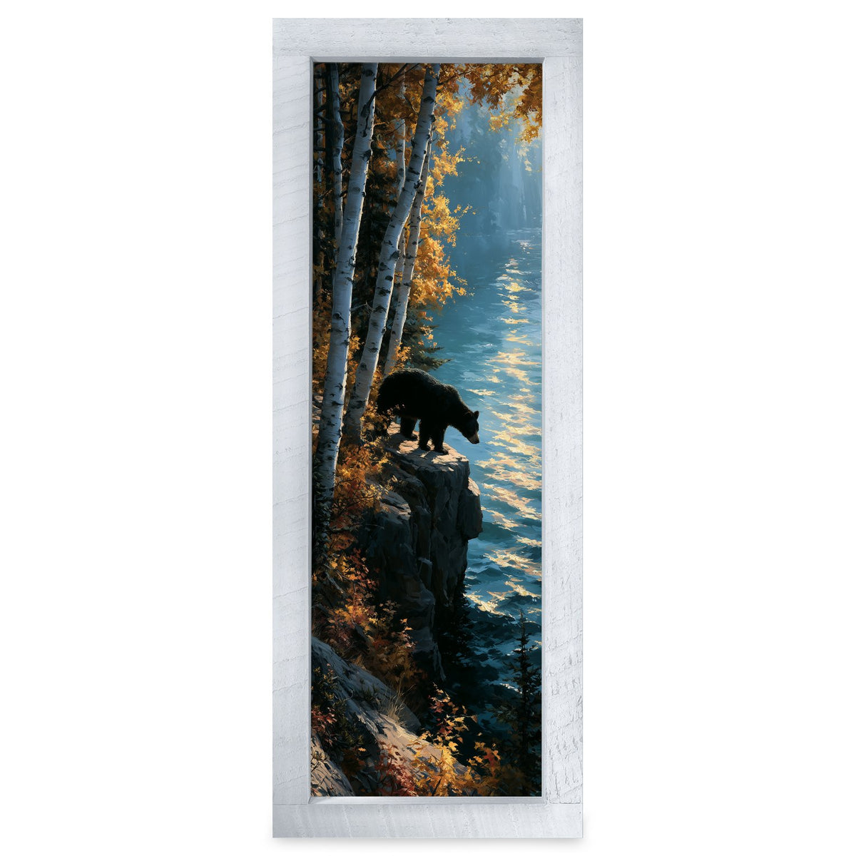 Golden Birch Bluff Bear | Real Wood Framed Wall Art Print | Skinny