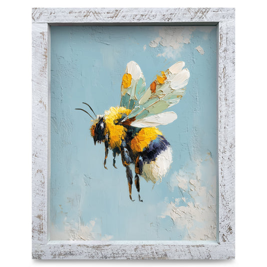 Blue Sky Bumblebee | Real Wood Framed Wall Art Print