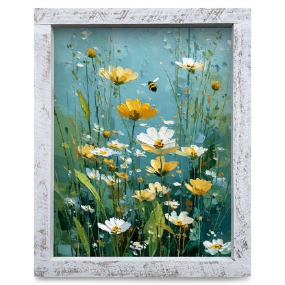 Wildflower Bumblebee | Real Wood Framed Wall Art Print