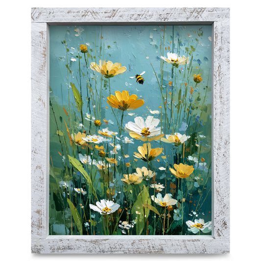 Wildflower Bumblebee | Real Wood Framed Wall Art Print