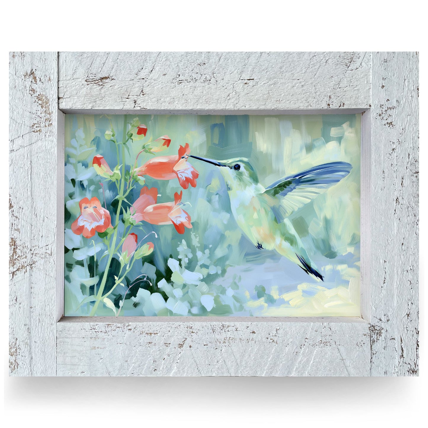 Sage Garden Hummingbird | Real Wood Framed Wall Art Print