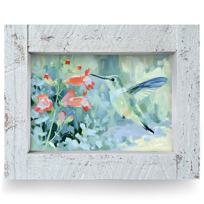 Sage Garden Hummingbird | Real Wood Framed Wall Art Print