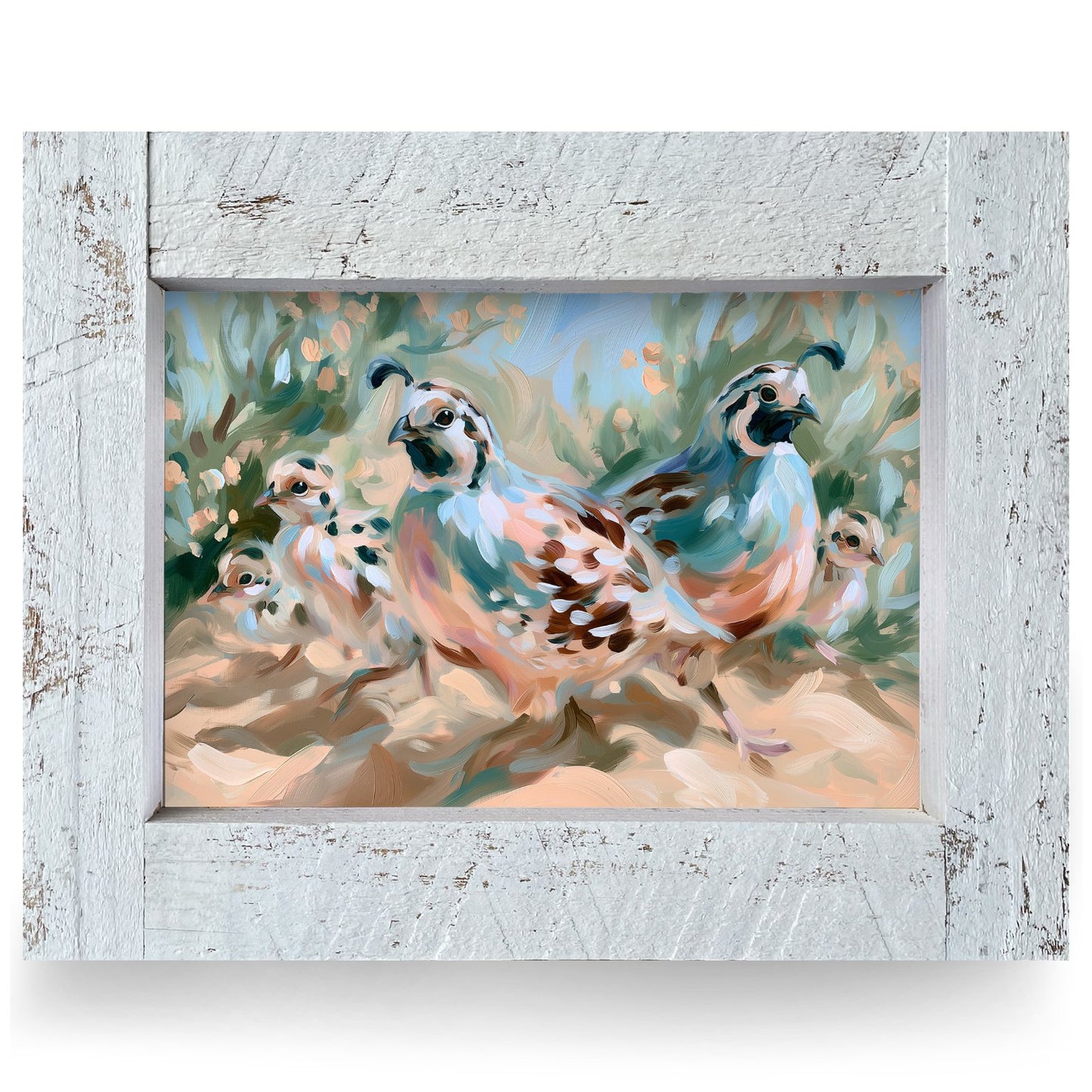 Desert Quail Family | Real Wood Framed Wall Art Print