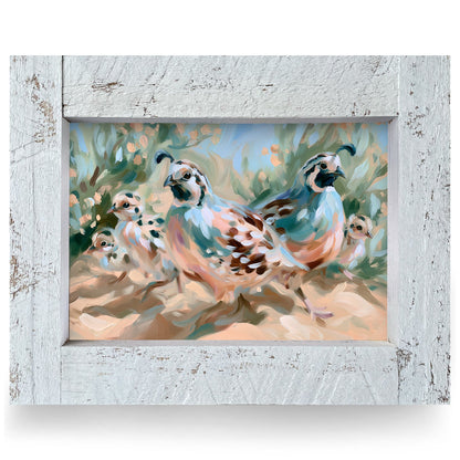 Desert Quail Family | Real Wood Framed Wall Art Print