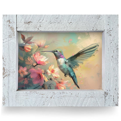 Dreamy Pink Hummingbird | Real Wood Framed Wall Art Print