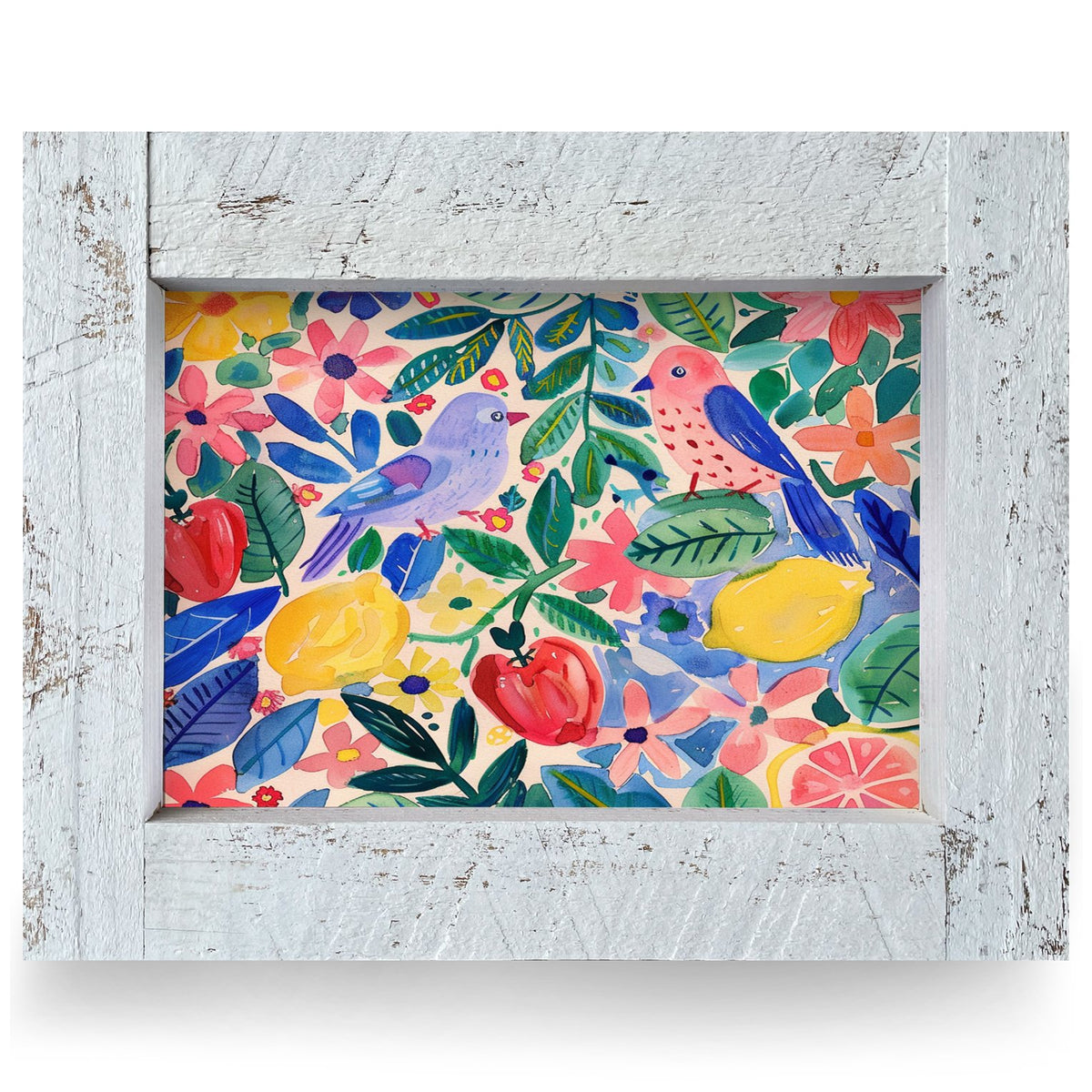 Songbird Lemon Garden | Real Wood Framed Wall Art Print