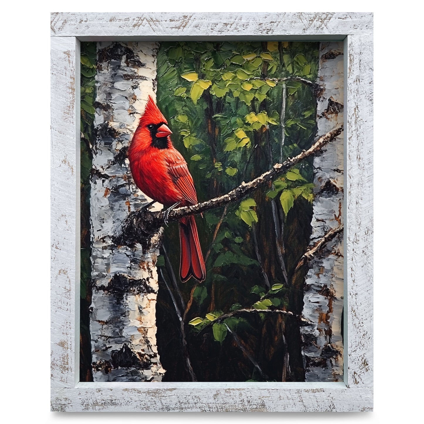 Summer Cardinal In Birch Tree | Real Wood Framed Wall Art Print