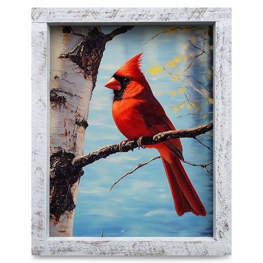 Blue Sky Cardinal | Real Wood Framed Wall Art Print