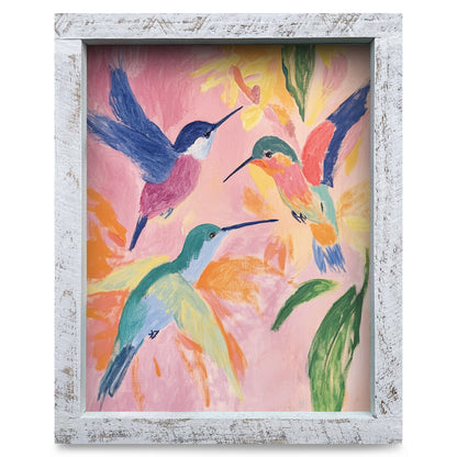 Vibrant Hummingbirds | Real Wood Framed Wall Art Print