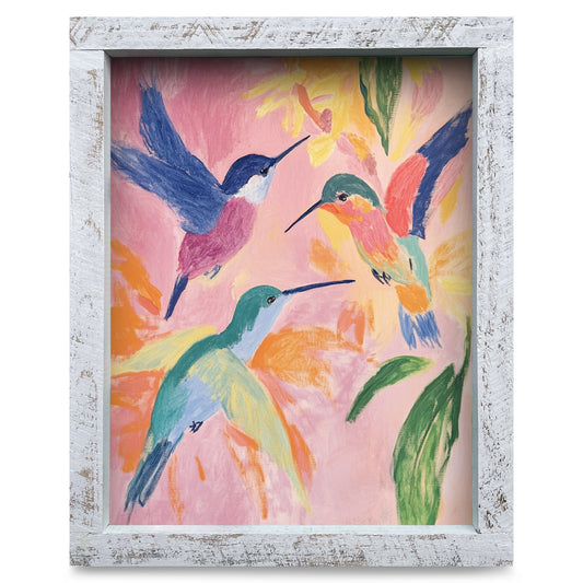 Vibrant Hummingbirds | Real Wood Framed Wall Art Print