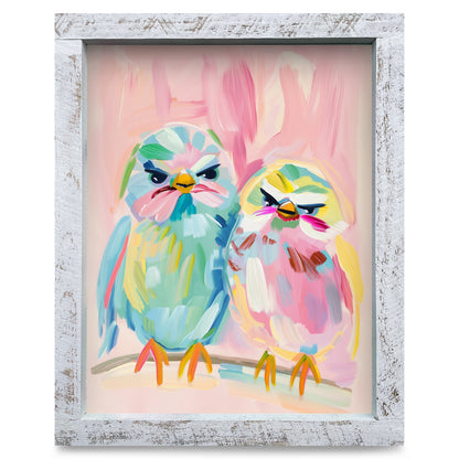 Cute Mean Birdies | Real Wood Framed Wall Art Print