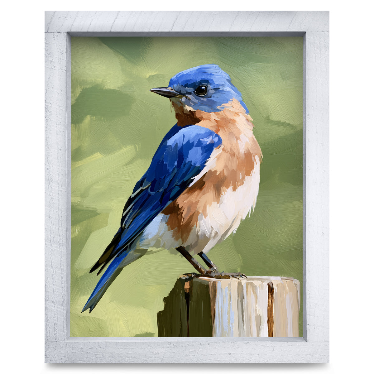 Perched Bluebird real wood framed print, second size