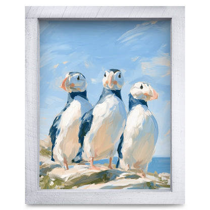 Puffin Trio | Real Wood Framed Wall Art Print