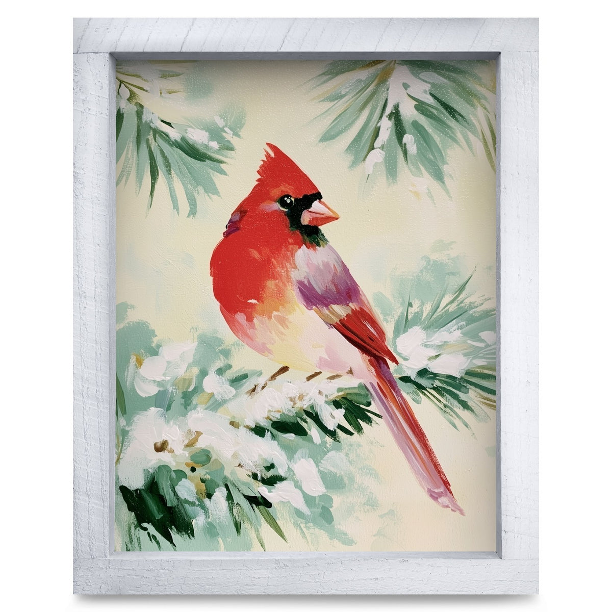 Snowy Pine Cardinal | Real Wood Framed Wall Art Print