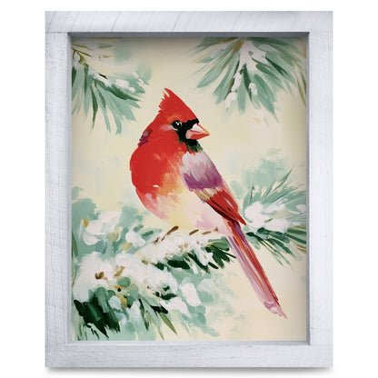 Snowy Pine Cardinal | Real Wood Framed Wall Art Print