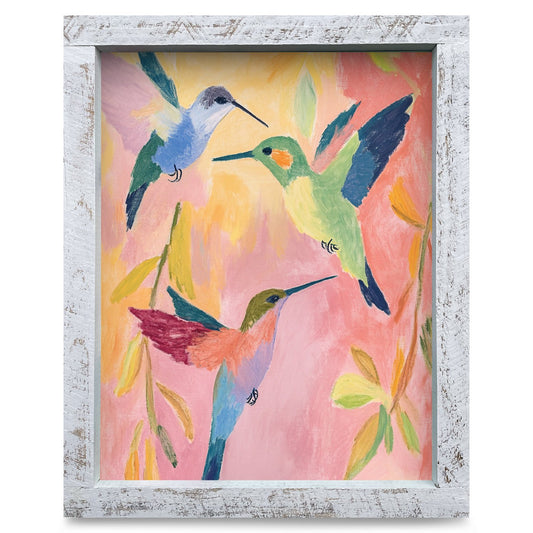 Tropical Hummingbird Trio | Real Wood Framed Wall Art Print