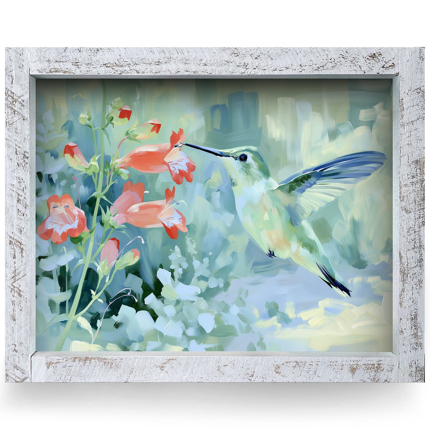 Sage Garden Hummingbird | Real Wood Framed Wall Art Print