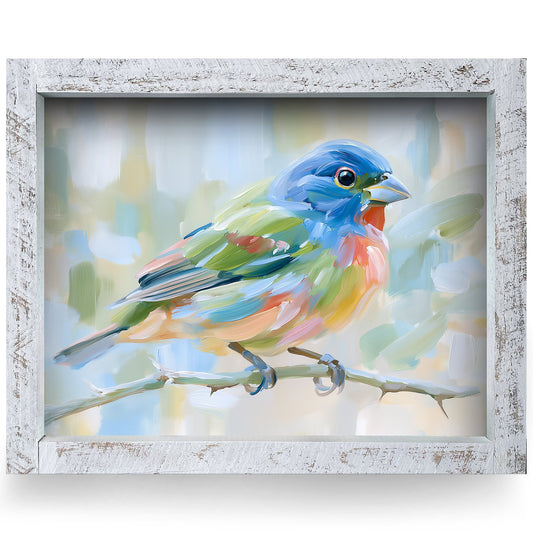 Colorful Painted Bunting | Real Wood Framed Wall Art Print