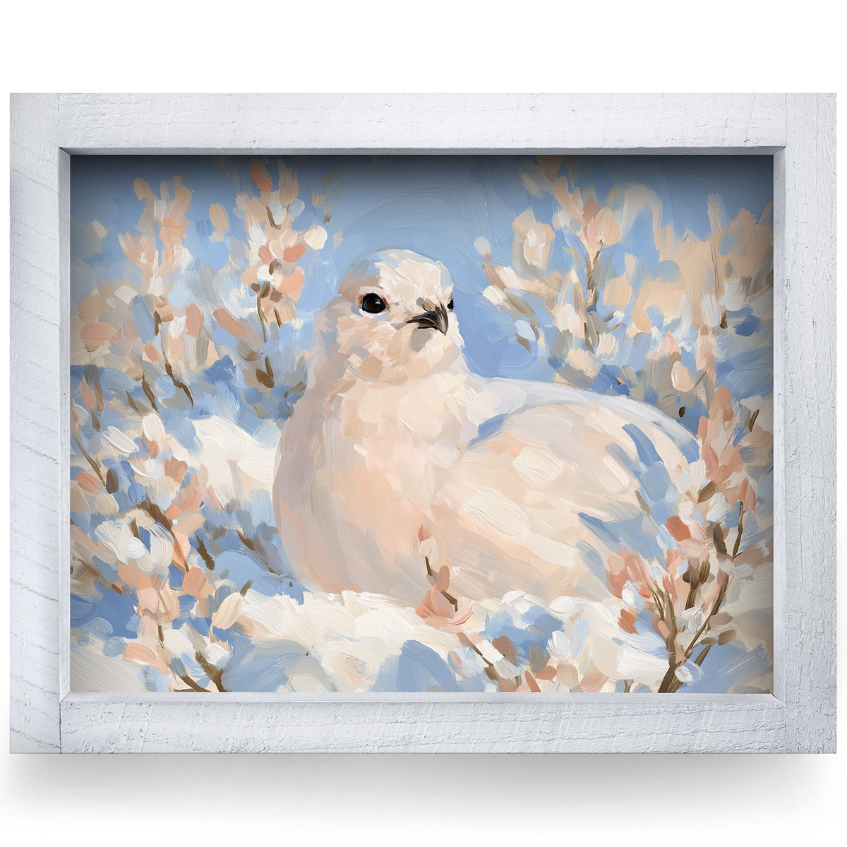 Winter Ptarmigan | Real Wood Framed Wall Art Print