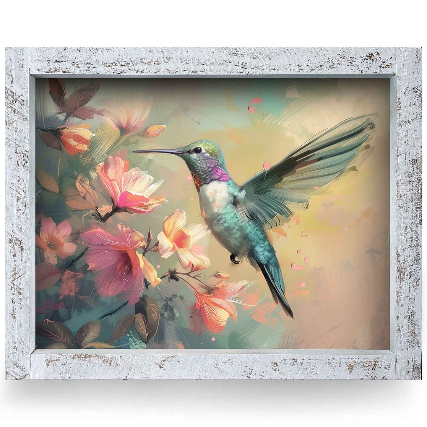 Dreamy Pink Hummingbird | Real Wood Framed Wall Art Print