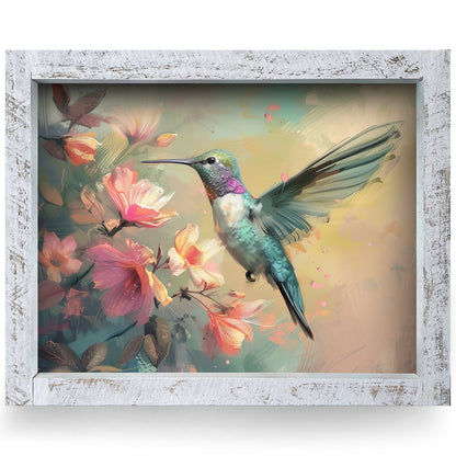 Dreamy Pink Hummingbird | Real Wood Framed Wall Art Print