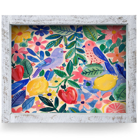 Songbird Lemon Garden | Real Wood Framed Wall Art Print