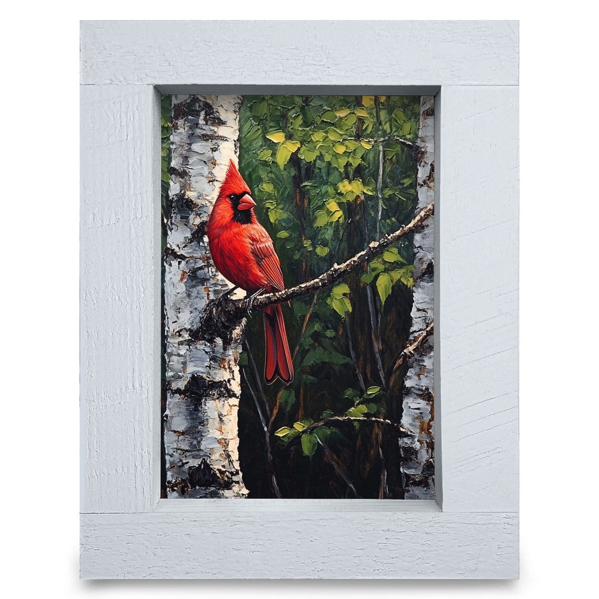 Summer Cardinal In Birch Tree | Real Wood Framed Wall Art Print