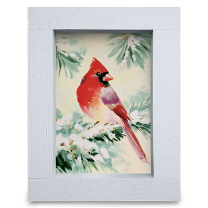 Snowy Pine Cardinal | Real Wood Framed Wall Art Print