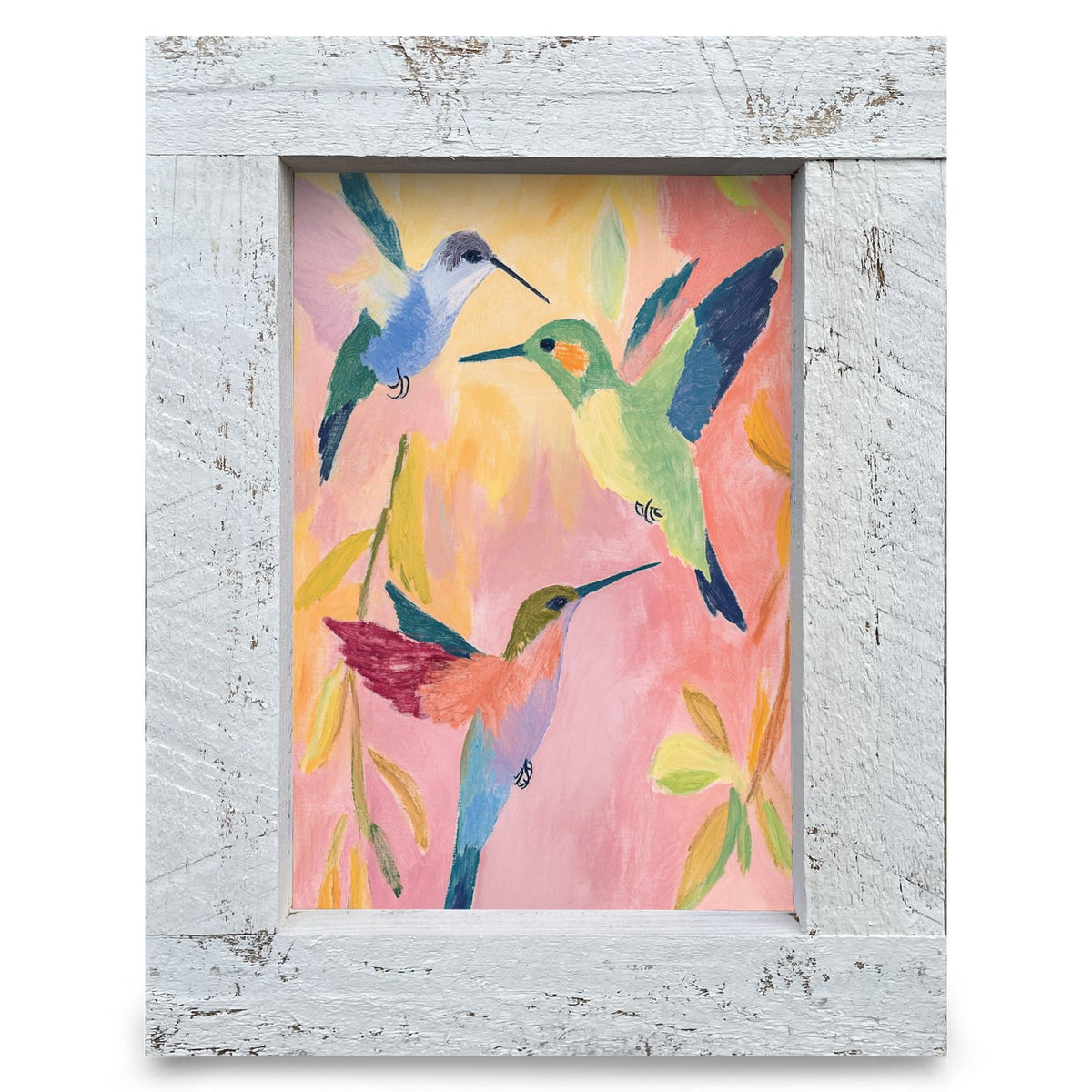 Tropical Hummingbird Trio | Real Wood Framed Wall Art Print