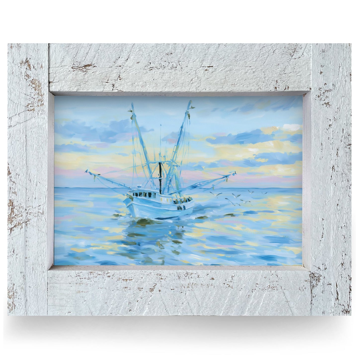 Shrimp Boat Sunset | Real Wood Framed Wall Art Print