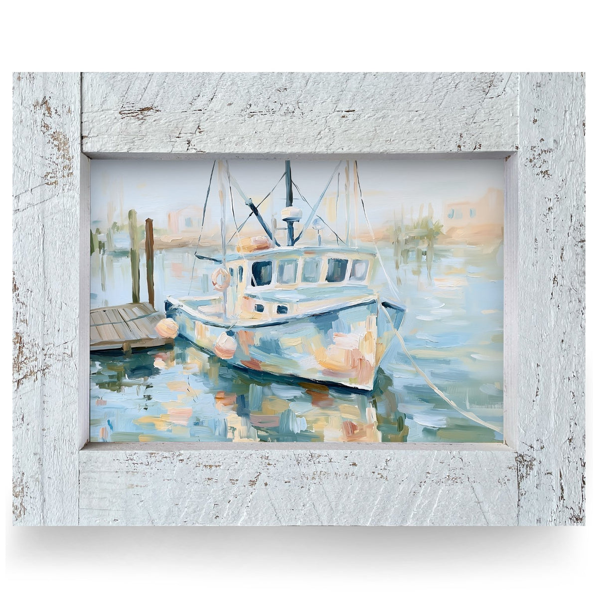 Harbor Fishing Boat | Real Wood Framed Wall Art Print
