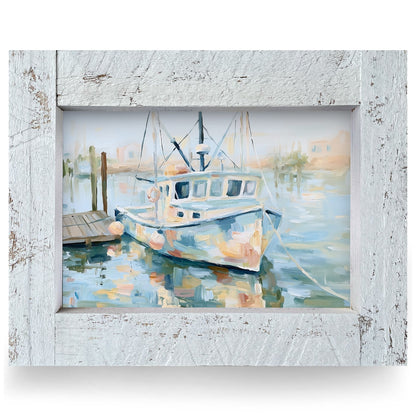 Harbor Fishing Boat | Real Wood Framed Wall Art Print
