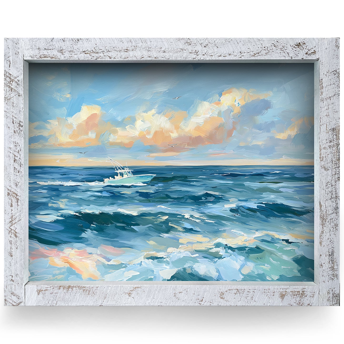 Bluewater Boat | Real Wood Framed Wall Art Print