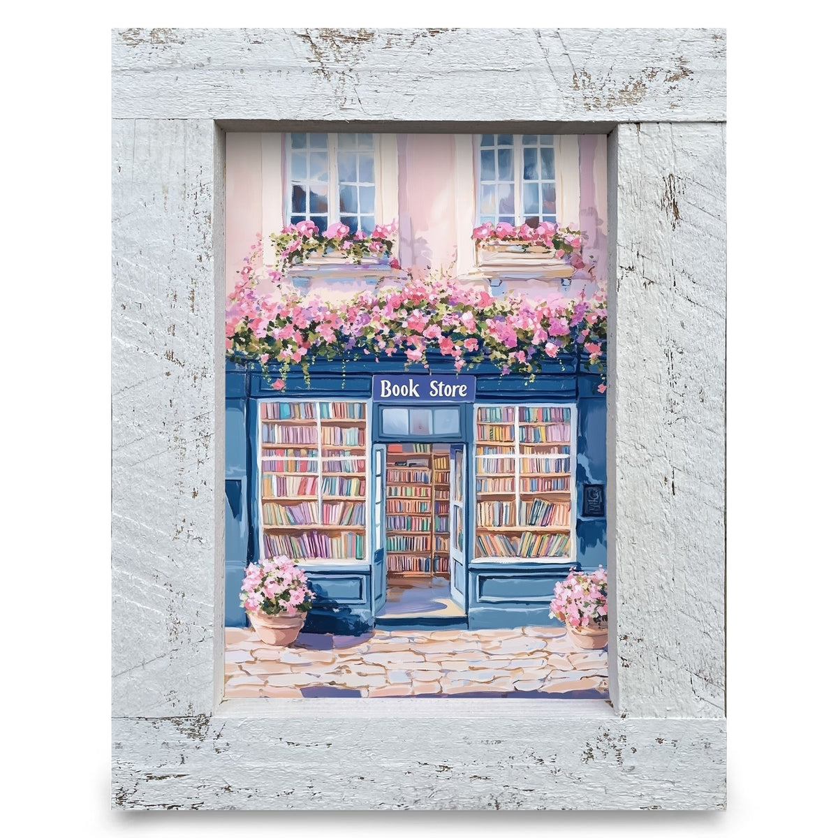 Charming Pink Bookstore | Real Wood Framed Wall Art Print