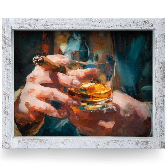 Amber Smoky Sips | Real Wood Framed Wall Art Print | Horizontal