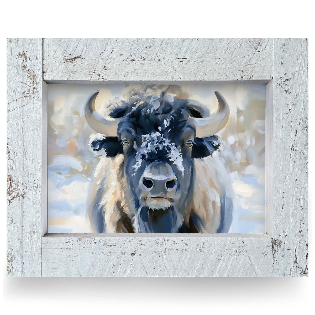 Winter Snow Buffalo | Real Wood Framed Wall Art Print