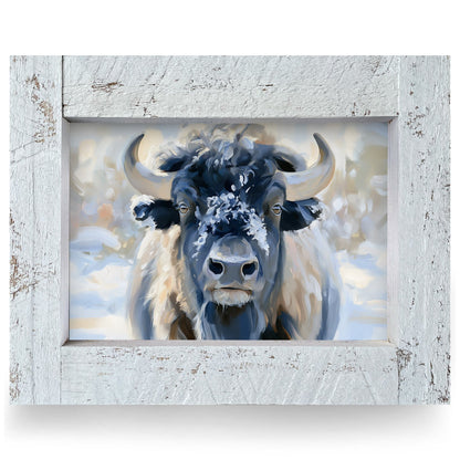Winter Snow Buffalo | Real Wood Framed Wall Art Print