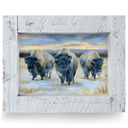 Prairie Buffalo Trio | Real Wood Framed Wall Art Print