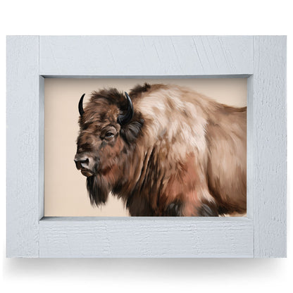 Painted Bison Portrait | Real Wood Framed Wall Art Print