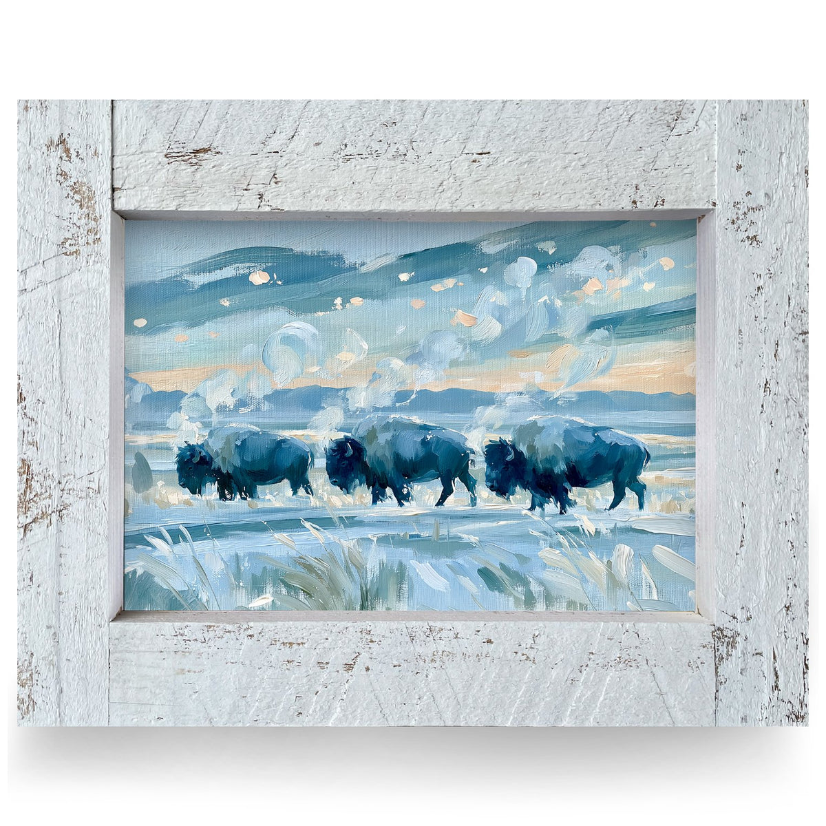 Frosty Morning Buffalo Herd | Real Wood Framed Wall Art Print